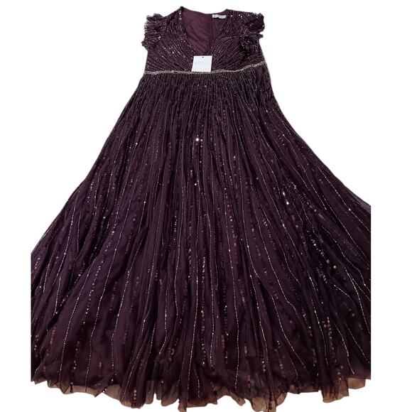 NEW MAC DUGGAL Dress -READ- Plus 18 Purple Aubergine Formal Maxi Beaded Sequins - Picture 2 of 15